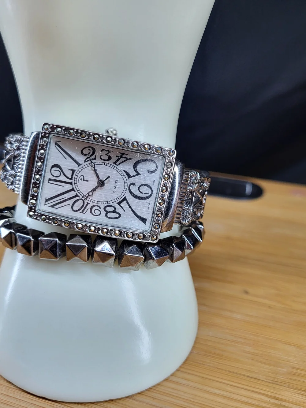 Silver Women's Fashion Cuff Watch With A Bracelet
